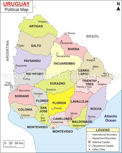 Provinces Map of Uruguay